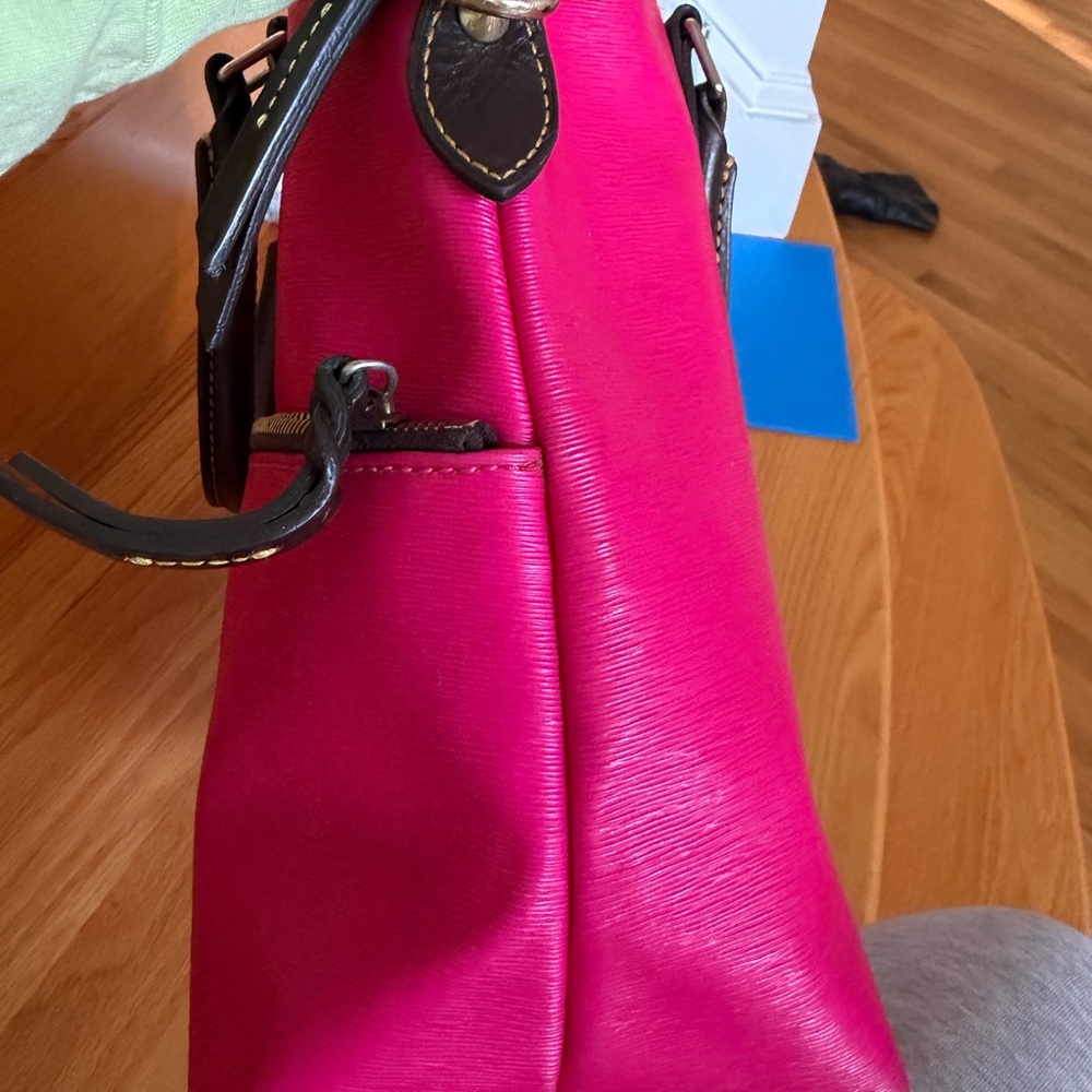 Dooney & Bourke Bright Pink Tote with Brown Leather Trim - Picture 6 of 16